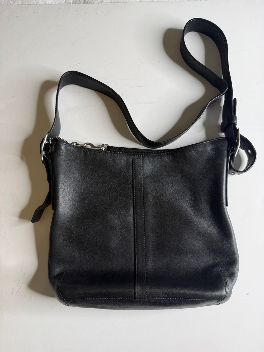 Coach Peyton File Bag Black Leather Crossbody Shoulder Bag #18926